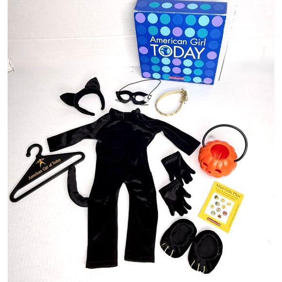 American Girl Kitty Cat Doll Costume Pleasant Company Gloves Slippers Pumpkin - Picture 3 of 14